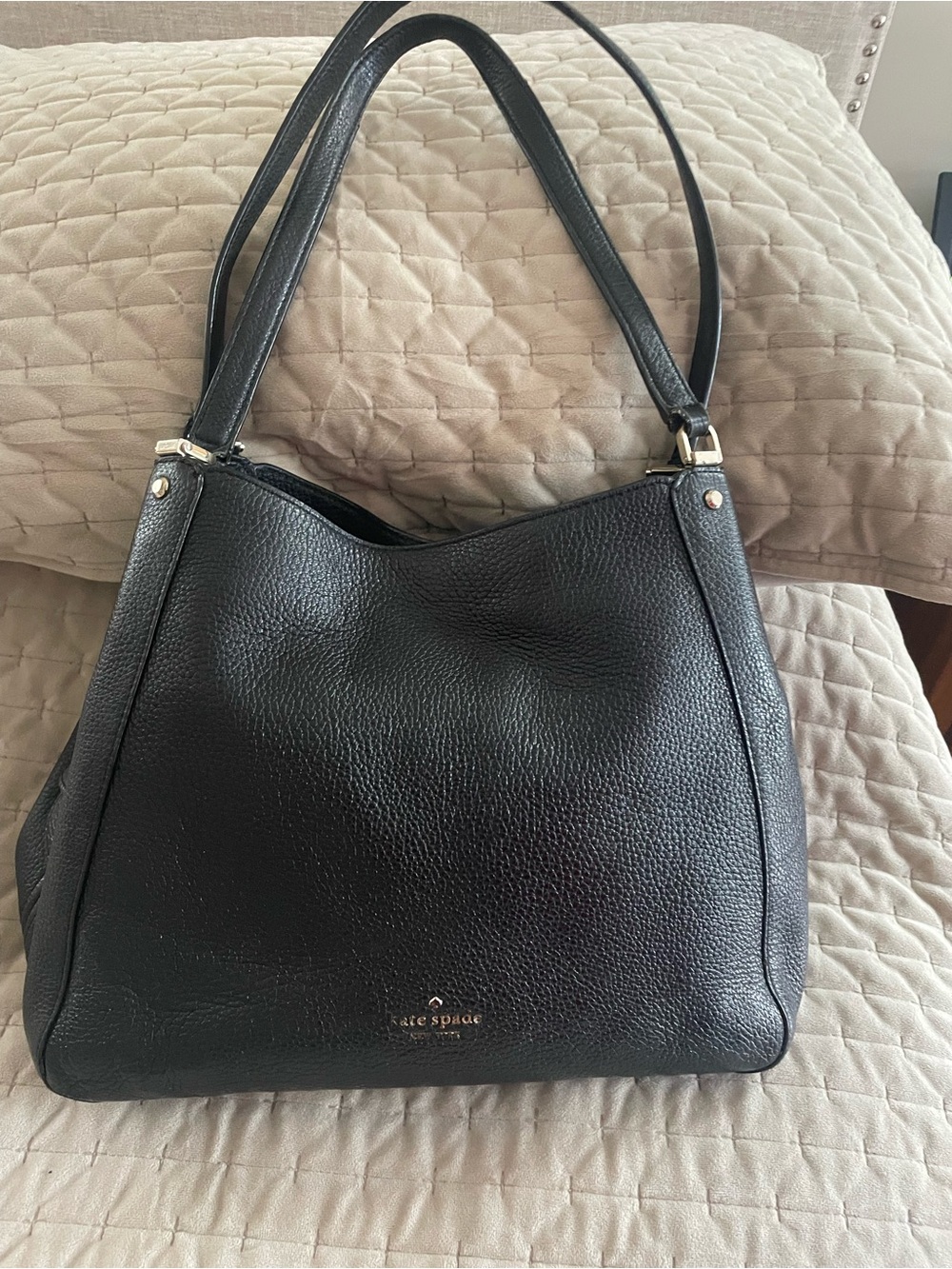 kate spade Black Pebbled Leather Shoulder Bag with Gold Hardware